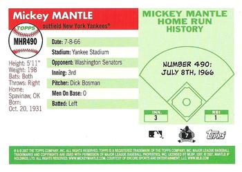 2007 Topps Updates & Highlights - Mickey Mantle Home Run History #MHR490 Mickey Mantle Back