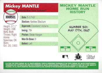 2007 Topps Updates & Highlights - Mickey Mantle Home Run History #MHR501 Mickey Mantle Back