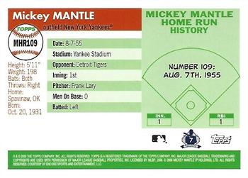 2006 Topps Updates & Highlights - Mickey Mantle Home Run History #MHR109 Mickey Mantle Back