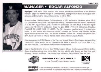 2008 Choice Brooklyn Cyclones #02 Edgar Alfonzo Back
