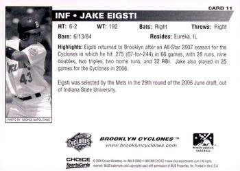 2008 Choice Brooklyn Cyclones #11 Jake Eigsti Back