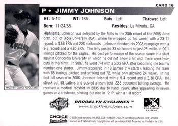 2008 Choice Brooklyn Cyclones #16 Jimmy Johnson Back