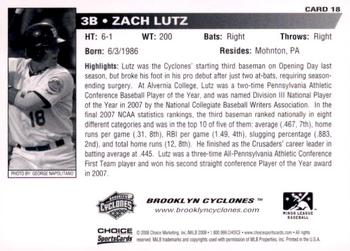 2008 Choice Brooklyn Cyclones #18 Zach Lutz Back