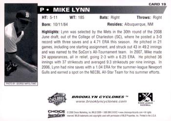 2008 Choice Brooklyn Cyclones #19 Mike Lynn Back