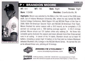 2008 Choice Brooklyn Cyclones #23 Brandon Moore Back
