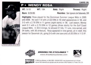 2008 Choice Brooklyn Cyclones #26 Wendy Rosa Back