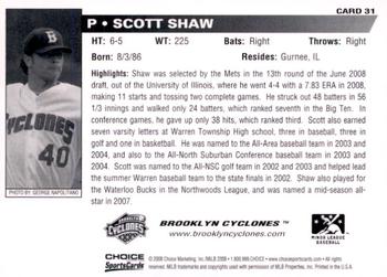 2008 Choice Brooklyn Cyclones #31 Scott Shaw Back