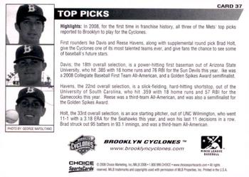 2008 Choice Brooklyn Cyclones #37 Ike Davis / Reese Havens / Brad Holt Back