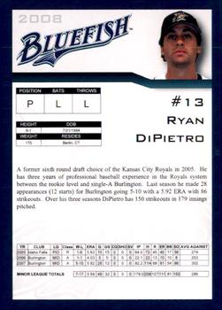 2008 Bridgeport Bluefish #NNO Ryan DiPietro Back