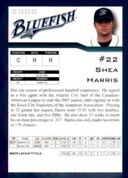 2008 Bridgeport Bluefish #NNO Shea Harris Back
