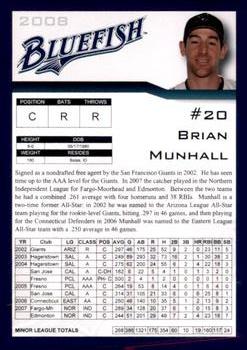 2008 Bridgeport Bluefish #NNO Brian Munhall Back