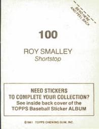 1981 Topps Stickers #100 Roy Smalley Back