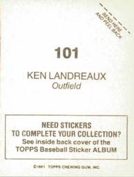 1981 Topps Stickers #101 Ken Landreaux Back