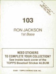 1981 Topps Stickers #103 Ron Jackson Back
