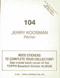 1981 Topps Stickers #104 Jerry Koosman Back
