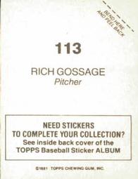 1981 Topps Stickers #113 Rich Gossage Back