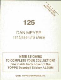 1981 Topps Stickers #125 Dan Meyer Back