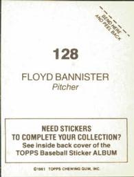 1981 Topps Stickers #128 Floyd Bannister Back