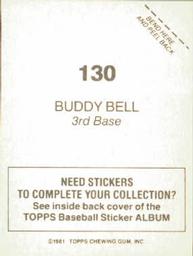 1981 Topps Stickers #130 Buddy Bell Back