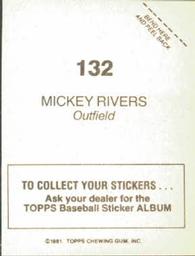 1981 Topps Stickers #132 Mickey Rivers Back