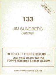 1981 Topps Stickers #133 Jim Sundberg Back