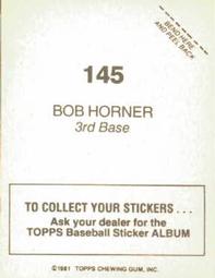 1981 Topps Stickers #145 Bob Horner Back