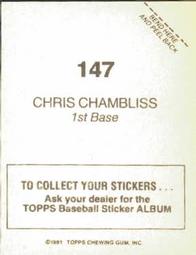 1981 Topps Stickers #147 Chris Chambliss Back