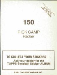 1981 Topps Stickers #150 Rick Camp Back