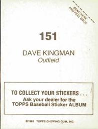 1981 Topps Stickers #151 Dave Kingman Back