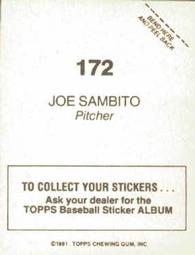 1981 Topps Stickers #172 Joe Sambito Back