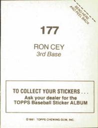 1981 Topps Stickers #177 Ron Cey Back