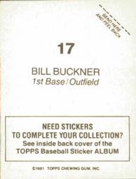 1981 Topps Stickers #17 Bill Buckner Back