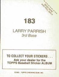 1981 Topps Stickers #183 Larry Parrish Back