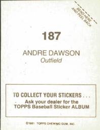 1981 Topps Stickers #187 Andre Dawson Back