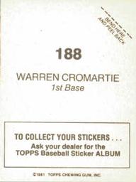 1981 Topps Stickers #188 Warren Cromartie Back
