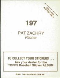 1981 Topps Stickers #197 Pat Zachry Back