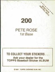 1981 Topps Stickers #200 Pete Rose Back