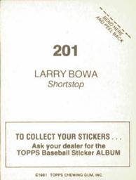 1981 Topps Stickers #201 Larry Bowa Back