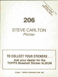 1981 Topps Stickers #206 Steve Carlton Back