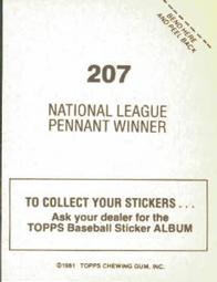 1981 Topps Stickers #207 National League Pennant Winner Back