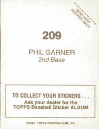 1981 Topps Stickers #209 Phil Garner Back