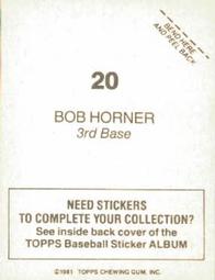 1981 Topps Stickers #20 Bob Horner Back