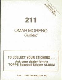 1981 Topps Stickers #211 Omar Moreno Back