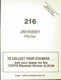 1981 Topps Stickers #216 Jim Bibby Back