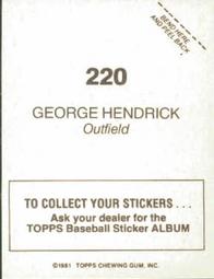 1981 Topps Stickers #220 George Hendrick Back
