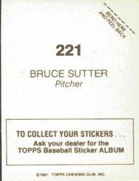 1981 Topps Stickers #221 Bruce Sutter Back