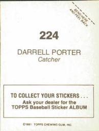 1981 Topps Stickers #224 Darrell Porter Back