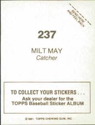 1981 Topps Stickers #237 Milt May Back