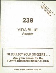 1981 Topps Stickers #239 Vida Blue Back