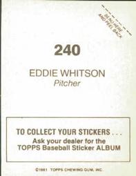 1981 Topps Stickers #240 Eddie Whitson Back